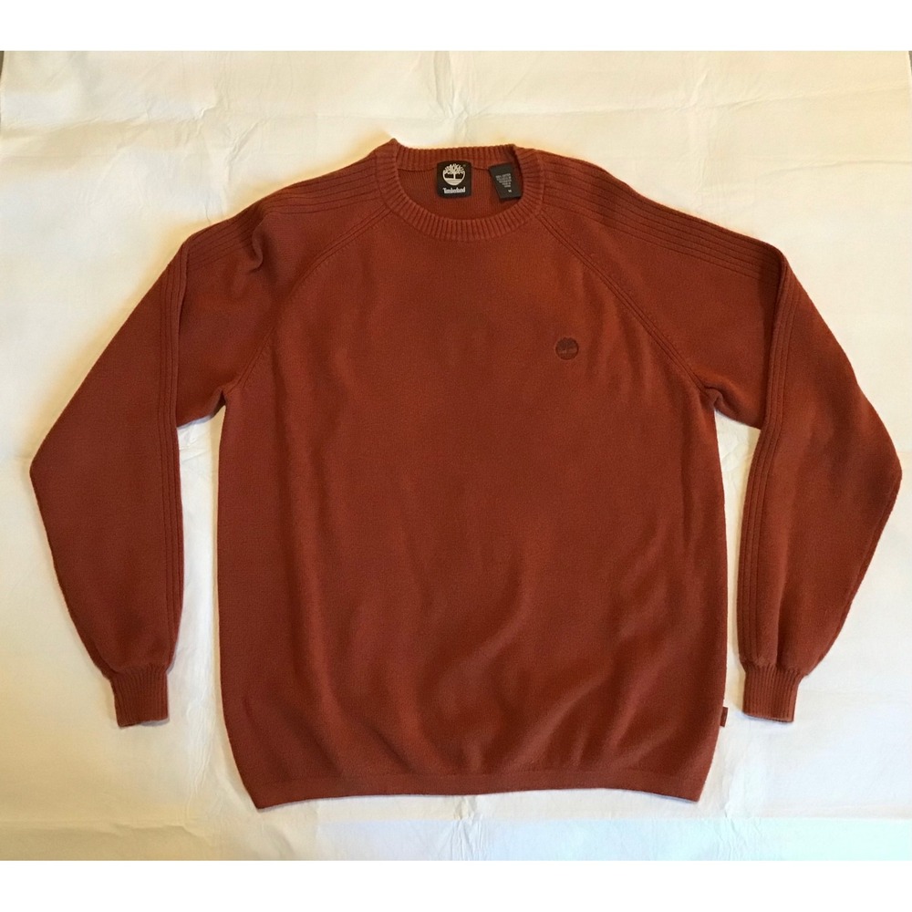 Timberland Mens Rust Orange Cotton Knit Crewneck Raglan Sweater Medium M